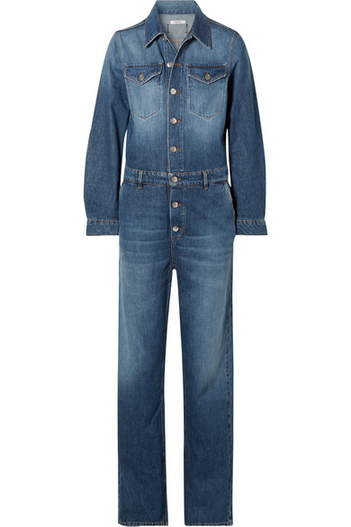 ganni washed denim jumpsuit