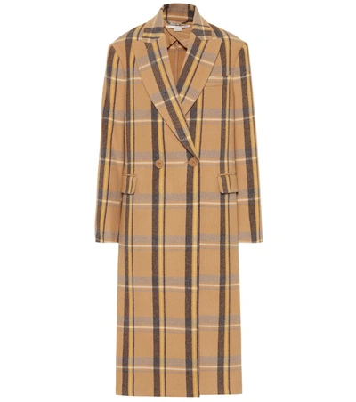 Stella Mccartney Oversized Double-breasted Checked Wool Coat In Beige