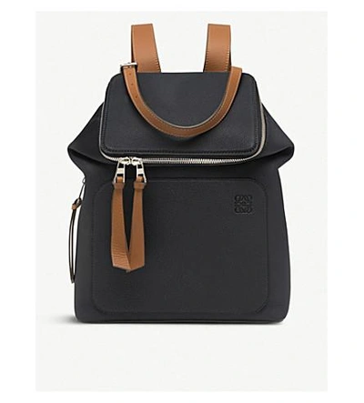 Loewe Goya Small Leather Backpack In Black/pecan Color