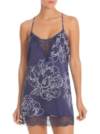 In Bloom Etched Floral Chemise In Navy Mono Floral