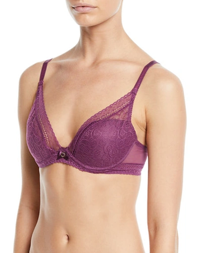 Chantelle Festivite Lace Plunge Contour Bra In Plum