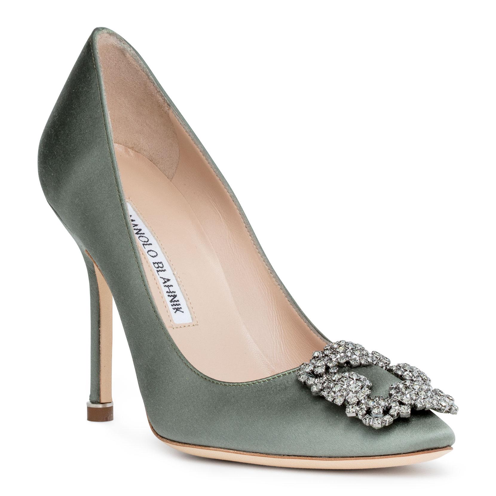 Manolo Blahnik Hangisi 105 Khaki Satin Pumps In Green | ModeSens