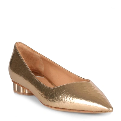 Ferragamo Bari Metallic Gold Embossed Ballerina In Beige