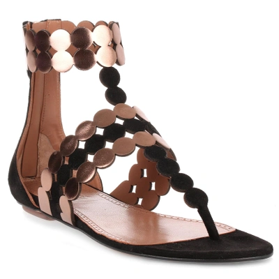 Alaïa Black Suede And Metallic Leather Sandal