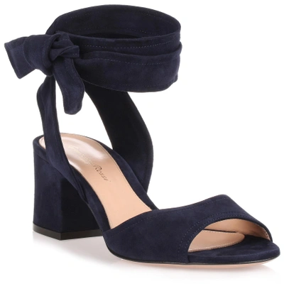 Gianvito Rossi Nika 60 Navy Suede Sandal In Blue