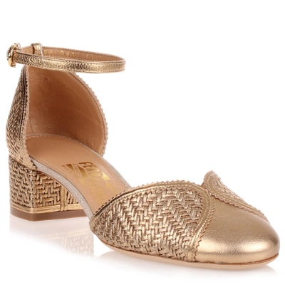 Ferragamo Edda Metallic Gold Leather Sandal In Beige
