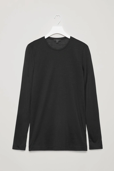 Cos Silk Jersey Long-sleeved Top In Black