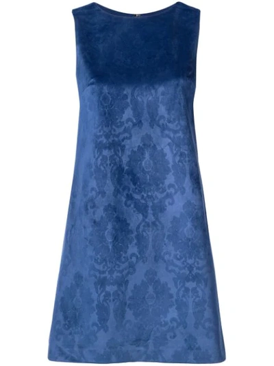 Alice And Olivia Clyde Short Brocade Cocktail Shift Dress In Indigo