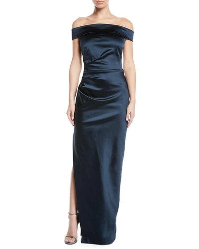 Milly Ally Off-the-shoulder Gown In Satin In Navy