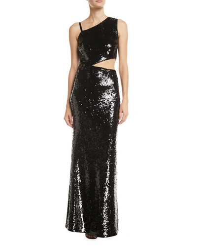 Alice And Olivia Kaitlyn Asymmetrical Cutout Gown In Black