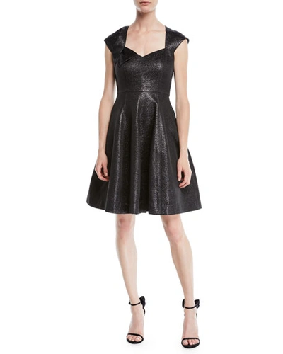 Halston Heritage Metallic Jacquard Fit-and-flare Dress In Black