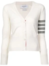 Thom Browne Striped Sleeve V-neck Cardigan - White