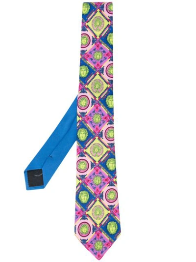 Versace Neon Medusa Print Tie In Multicolour
