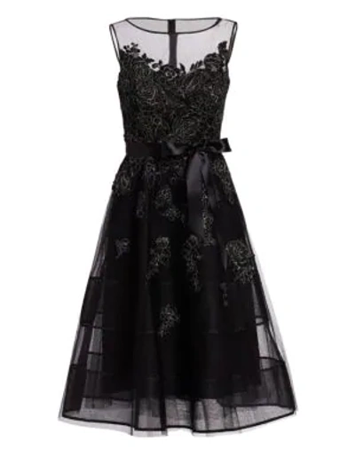 Teri Jon By Rickie Freeman Women's Neoprene Metallic Appliqué Dress In Black