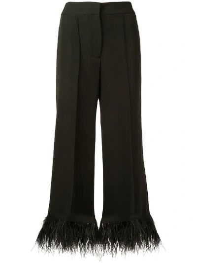 Milly Hayden Wide-leg Italian Cady Cropped Pants W/ Feather Hem In Black