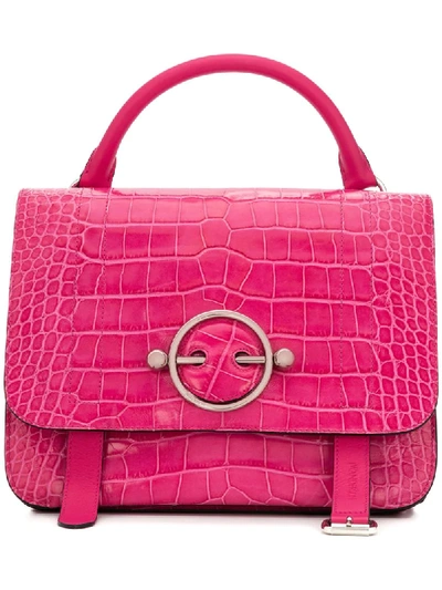 Jw Anderson Disc Satchel Croc Embossed Leather Bag In Pink/purple