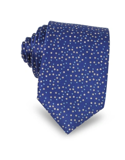 Lanvin Cobalt Blue Geometric Print Silk Men's Narrow Tie