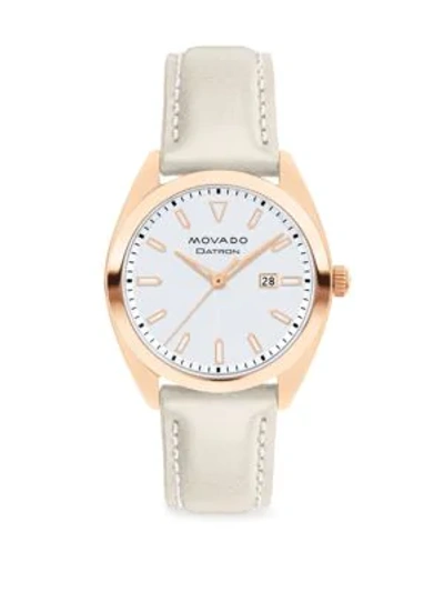 Movado Women's Heritage Datron Rose Goldplated Stainless Steel & Leather Strap Watch In White/ivory