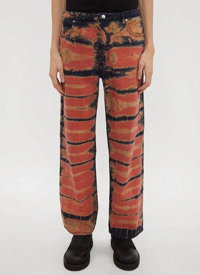 Eckhaus Latta Wide Leg Shibori Dyed Jeans In Orange
