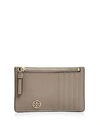 Tory Burch Robinson Zip Leather Slim Card Case In Gray Heron/gold