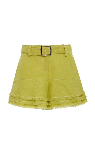 Alexis Jaymes Cotton Fringe Shorts In Yellow