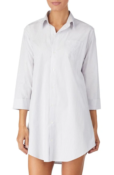 Ralph Lauren Cotton Poplin Sleep Shirt In Gray Stripe