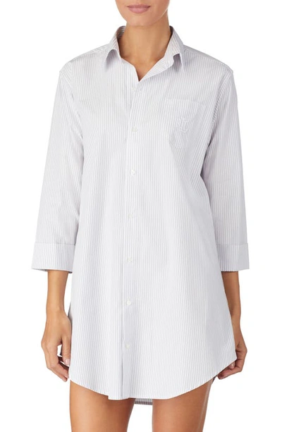 Polo Ralph Lauren Cotton Poplin Sleep Shirt In Gray Stripe