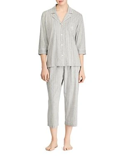 Polo Ralph Lauren Lauren Ralph Lauren Bingham Knits Cotton Jersey Cropped Pj Set In Gray Stripe