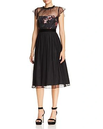 Adrianna Papell Floral Print & Dot Tulle Flare Dress In Red Multi
