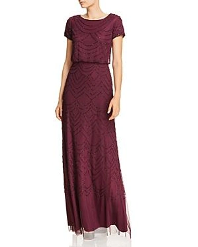 Adrianna Papell Beaded Blouson Gown In Cassis