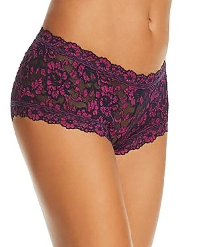 Hanky Panky Cross-dyed Lace Boyshort In Navy/bright-amethyst