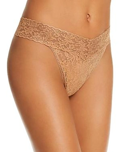 Hanky Panky Stardust Metallic Stretch-lace Thong In Gold