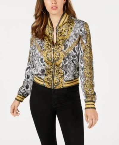 Guess Rae Baroque Snake Print Bomber Jacket In Medallion Snake Black Multi