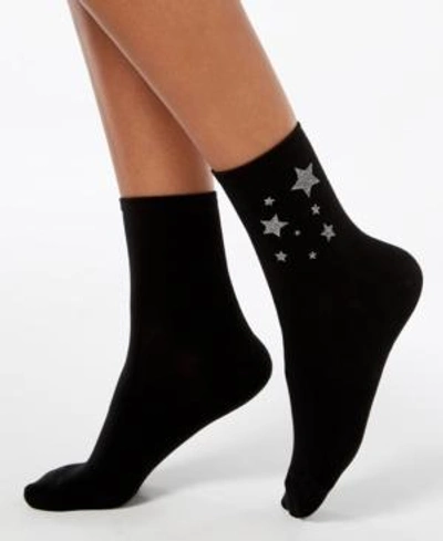 Hue Metallic Star Shortie Socks In Black