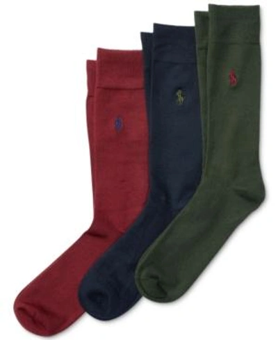 Polo Ralph Lauren Men's 3 Pack Super-soft Dress Socks In Hunter/wine/navy