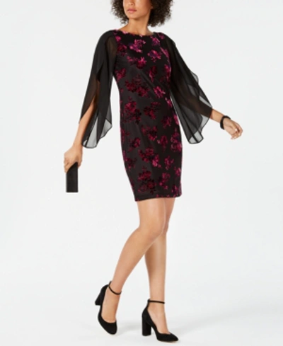 Donna Ricco Floral Velvet Sheath Dress In Black Floral