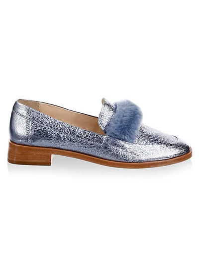 Loeffler Randall Greta Metallic Leather & Dyed Shearling Loafers In Splash