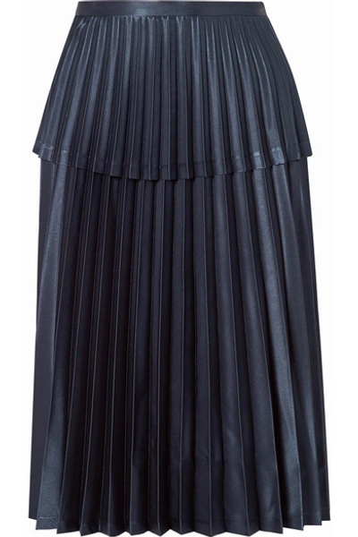 Noir Kei Ninomiya Pleated Satin Midi Skirt In Navy