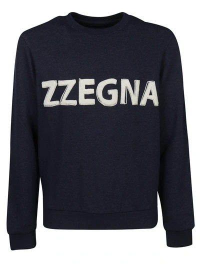 Z Zegna Logo Patch Sweatshirt In Navy