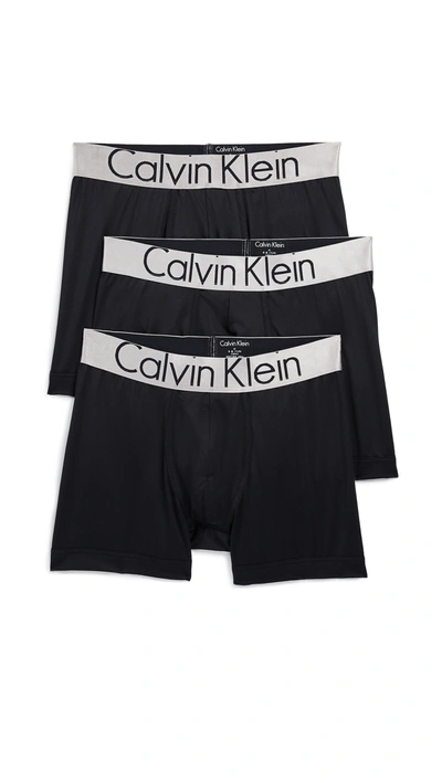 Calvin Klein Underwear Steel Micro 3 Pack Boxer Briefs In Black/black/black