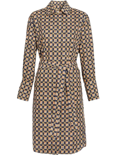 Burberry Tiled Archive Print Cotton Shirt Dress In Blue