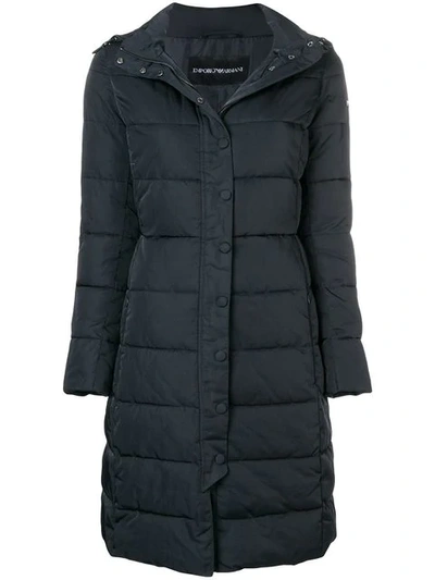 Emporio Armani Longline Padded Coat With Branded Taping - Black In 0920 Navy