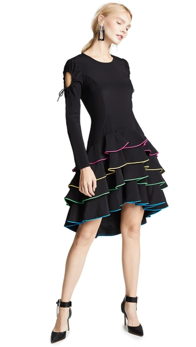 Viva Aviva Adora Tiered Corded Ruffle Dress In Black/multi