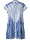 Sacai Striped Mix Shirt Dress In Blue