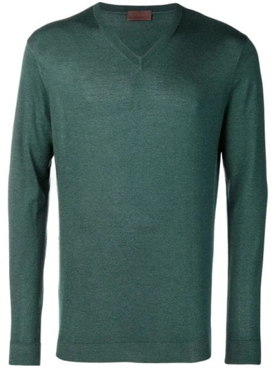 Altea Fine Knit V-neck Sweater - Green