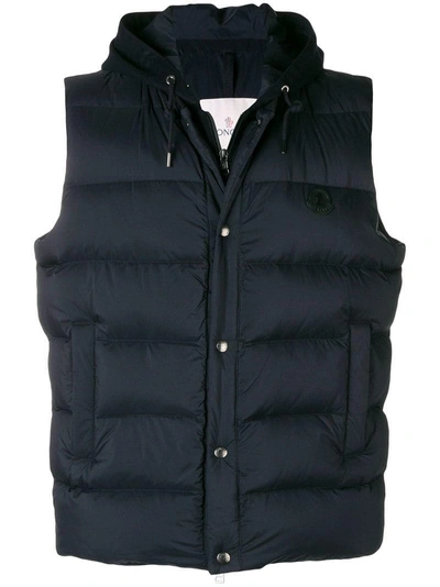 Moncler Hooded Down Gilet In Blue