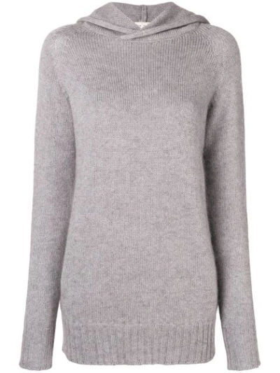 Ma'ry'ya Hooded Fine Knit Sweater In Grey