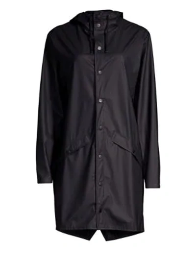 Rains Longer Drawstring-hood Raincoat In Black