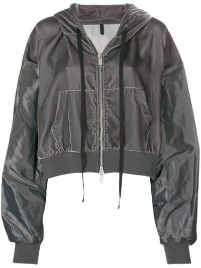Ben Taverniti Unravel Project Cropped Textured Hoodie In Grey