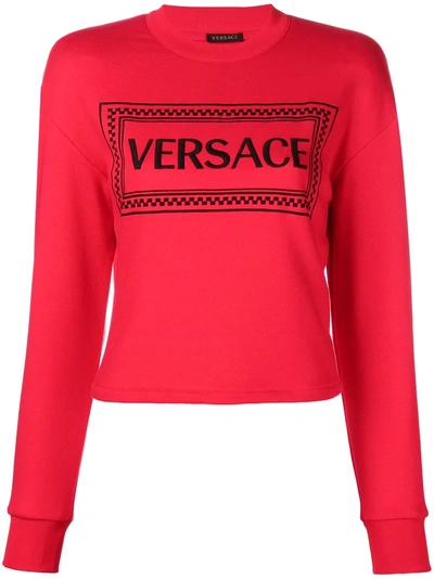 Versace Embroidered Logo Sweatshirt In Red